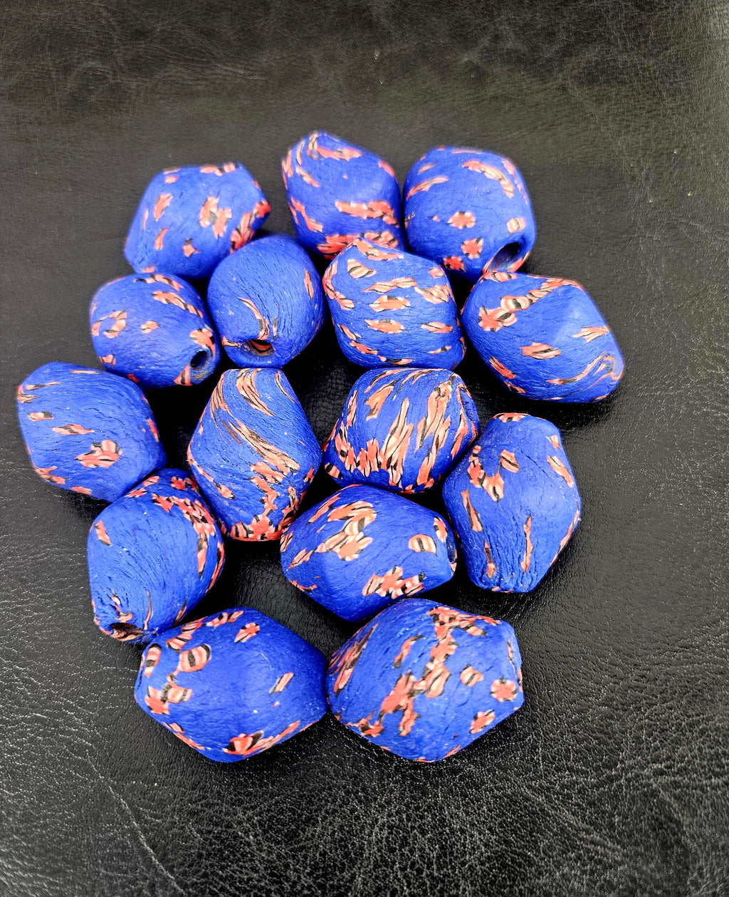 African Glass Bead Bundle – Cobalt Blue Krobo Rondelles + Focal Beads