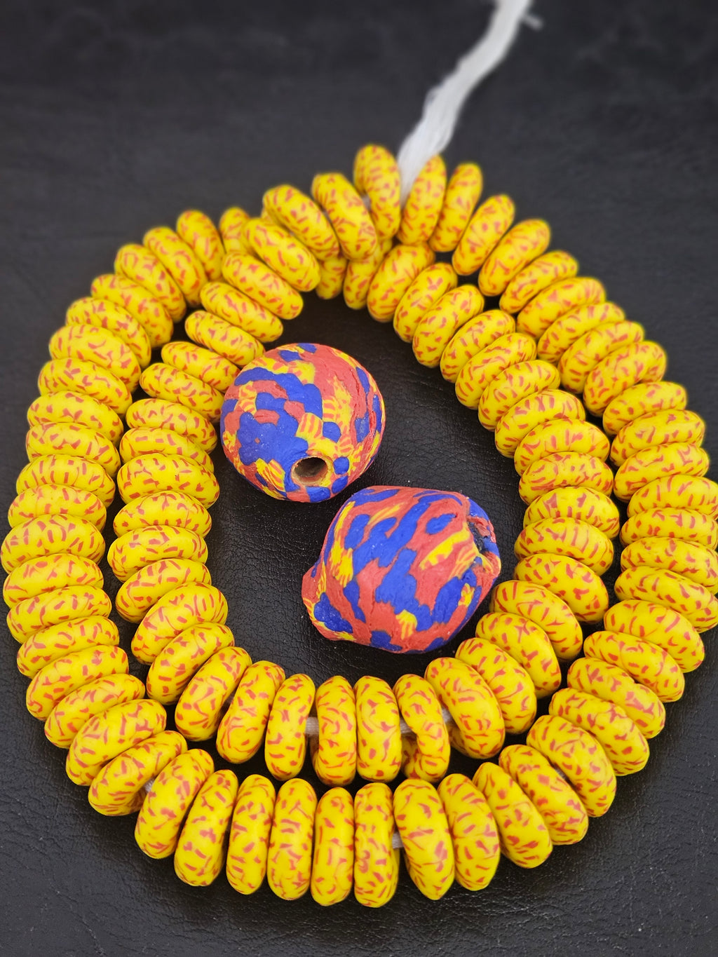 Yellow African Beads Bundle – Krobo Glass Rondelles + Bicone Focals