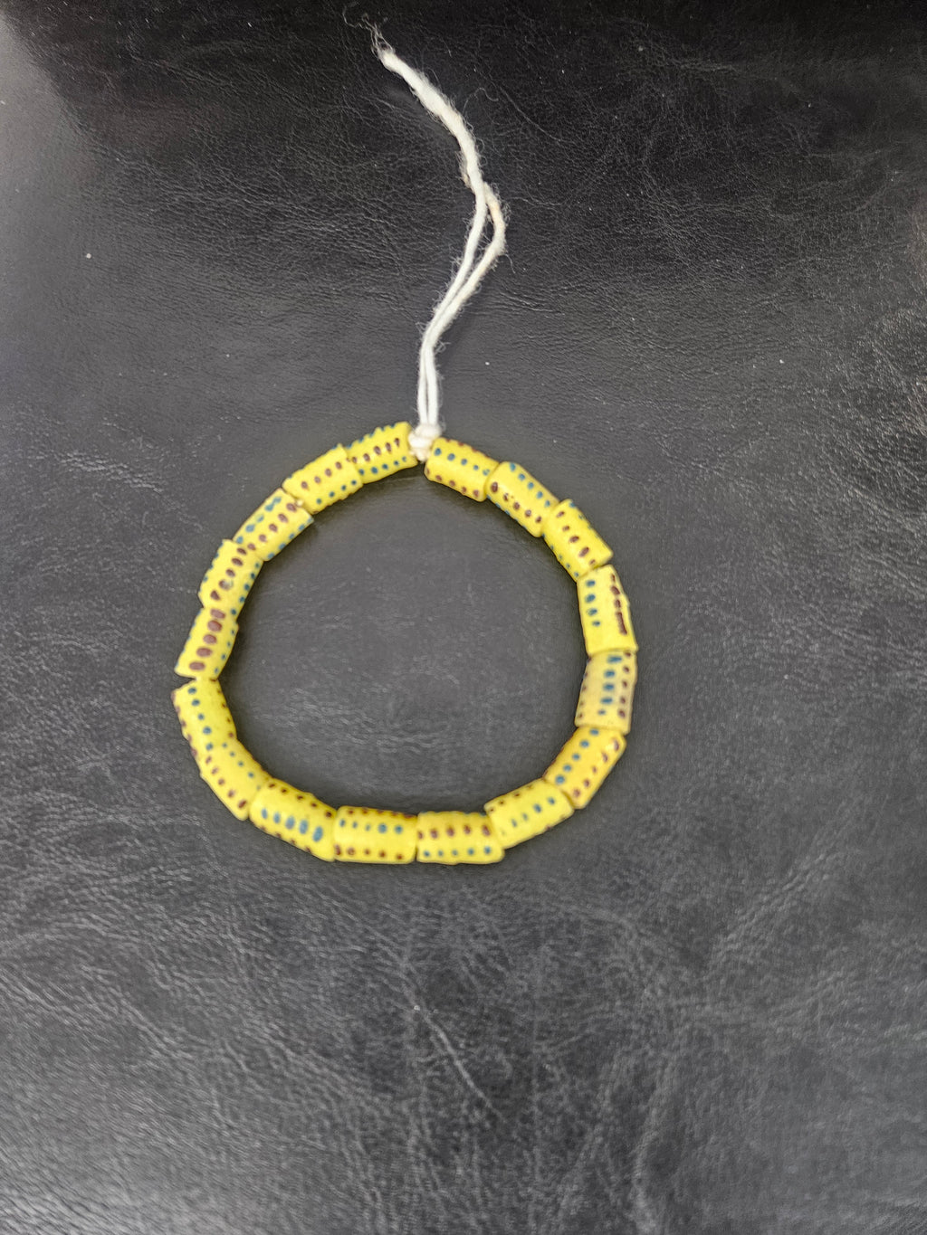 Golden Yellow Painted Krobo Glass Short Tube Beads | African Recycled Glass Beads Handmade in Ghana | Approx. 17 Beads