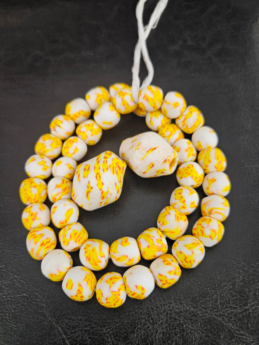 African Glass Bead Bundle – Yellow & Ivory Krobo Rounds + Focal Beads