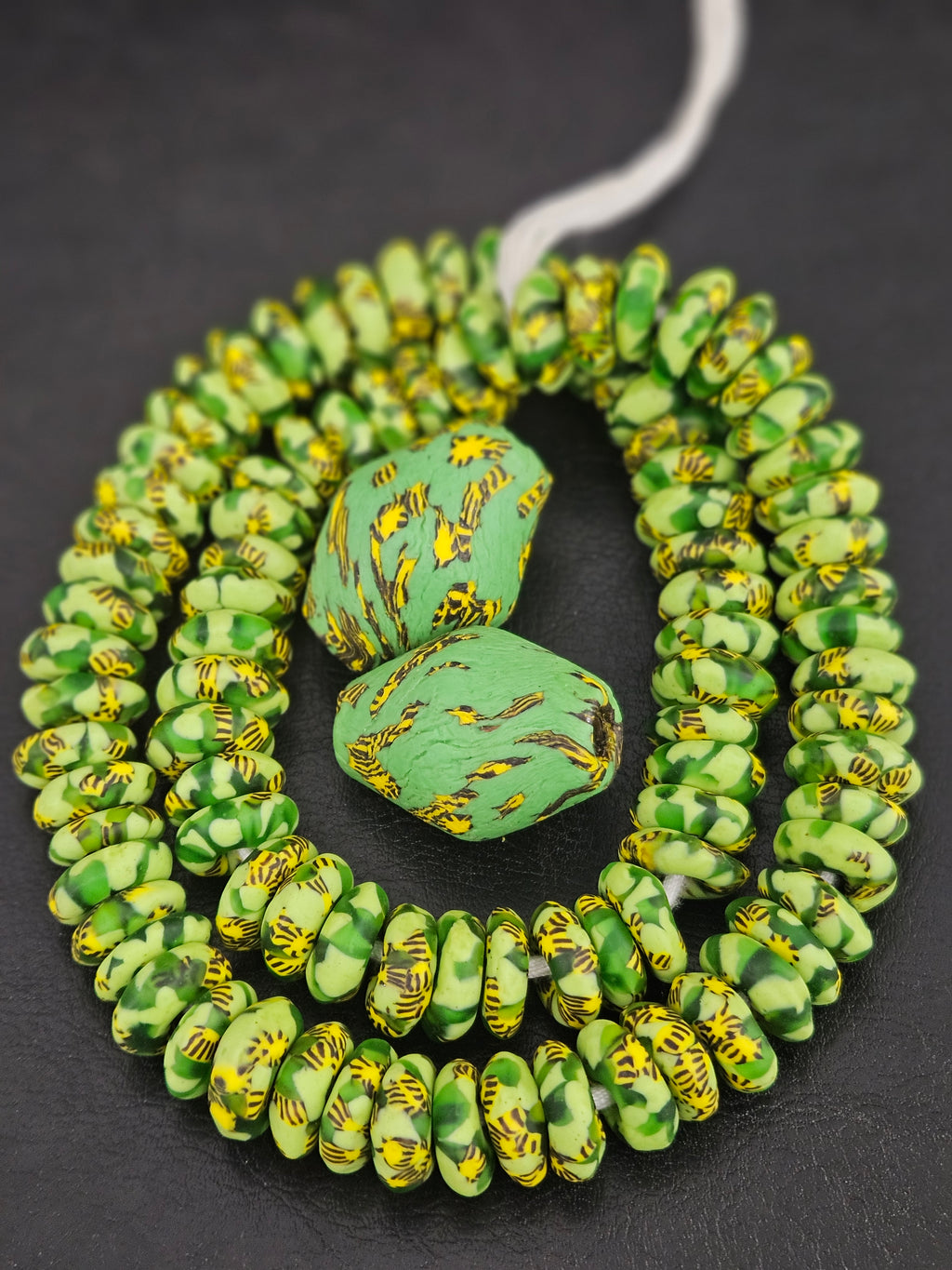 Green African Rondelle Beads Bundle – Krobo Glass + Bicone Focals