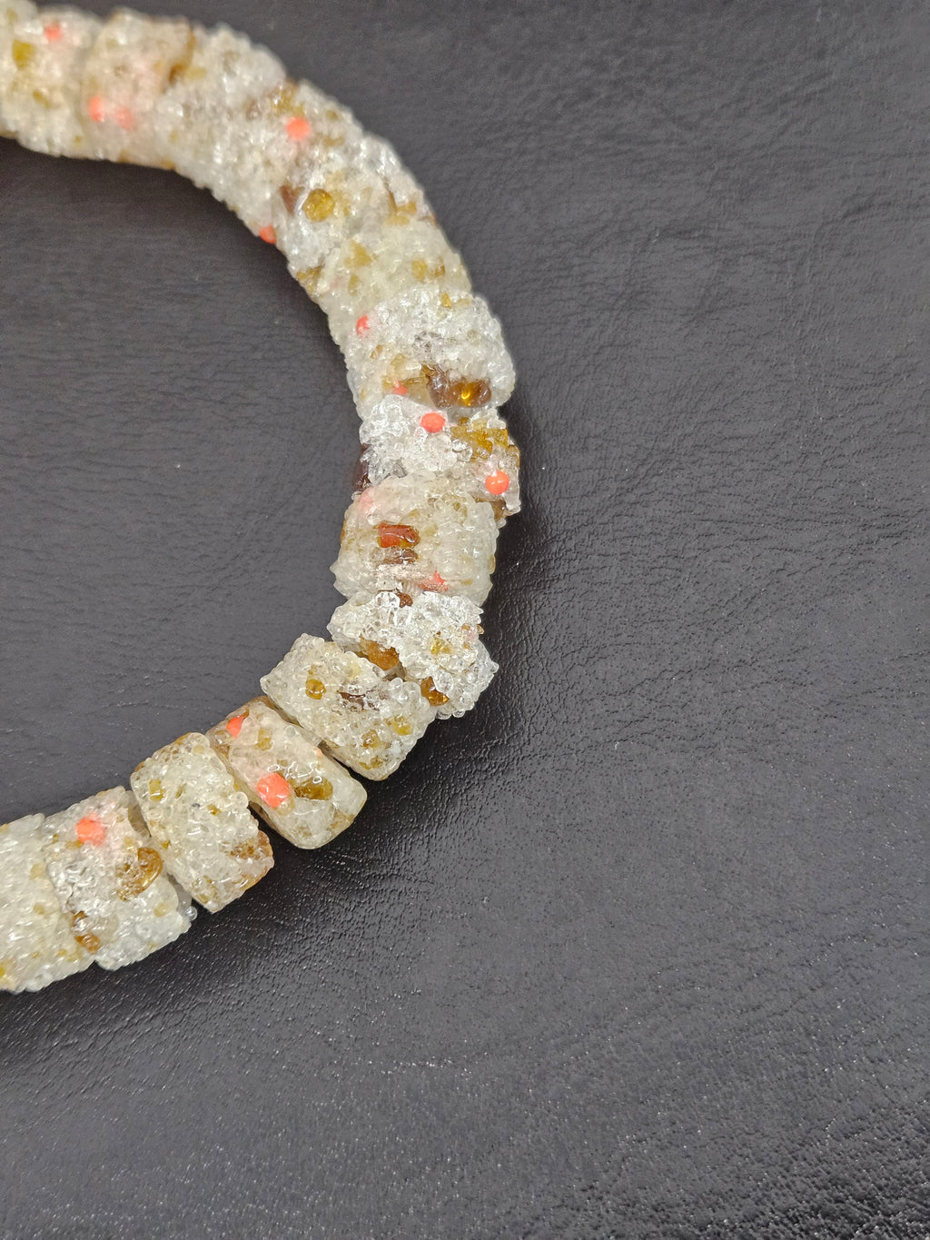 Ivory Confetti Krobo Sugar Glass Rondelle Beads | Handcrafted Recycled Glass Beads from Ghana | Approx. 32 Beads Per Strand