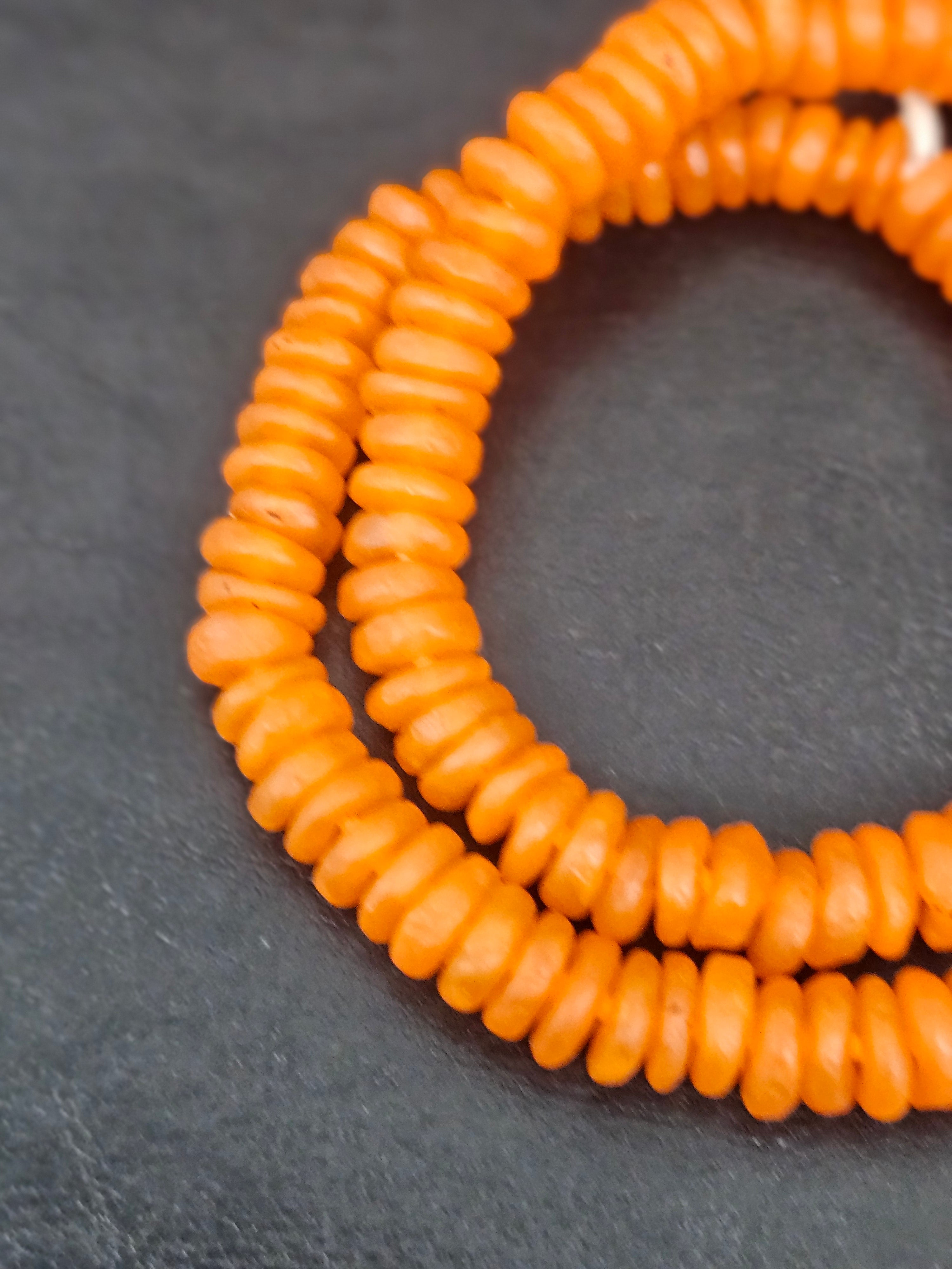 Authentic Orange Krobo Translucent Recycled Glass Rondelle Beads Handmade in Ghana