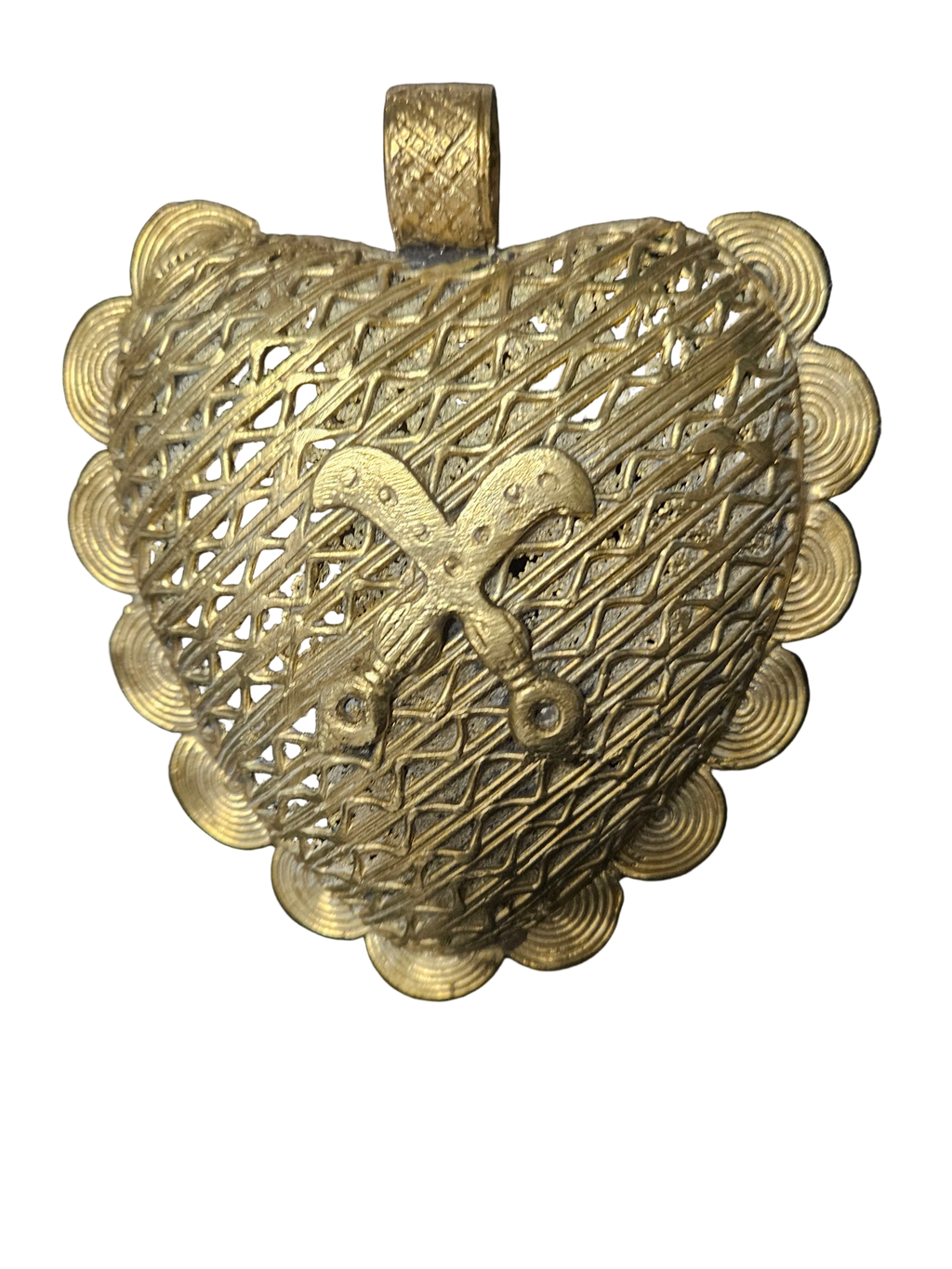 Large Akofena Ghana Brass Statement Pendant – Woven Geometric Focal