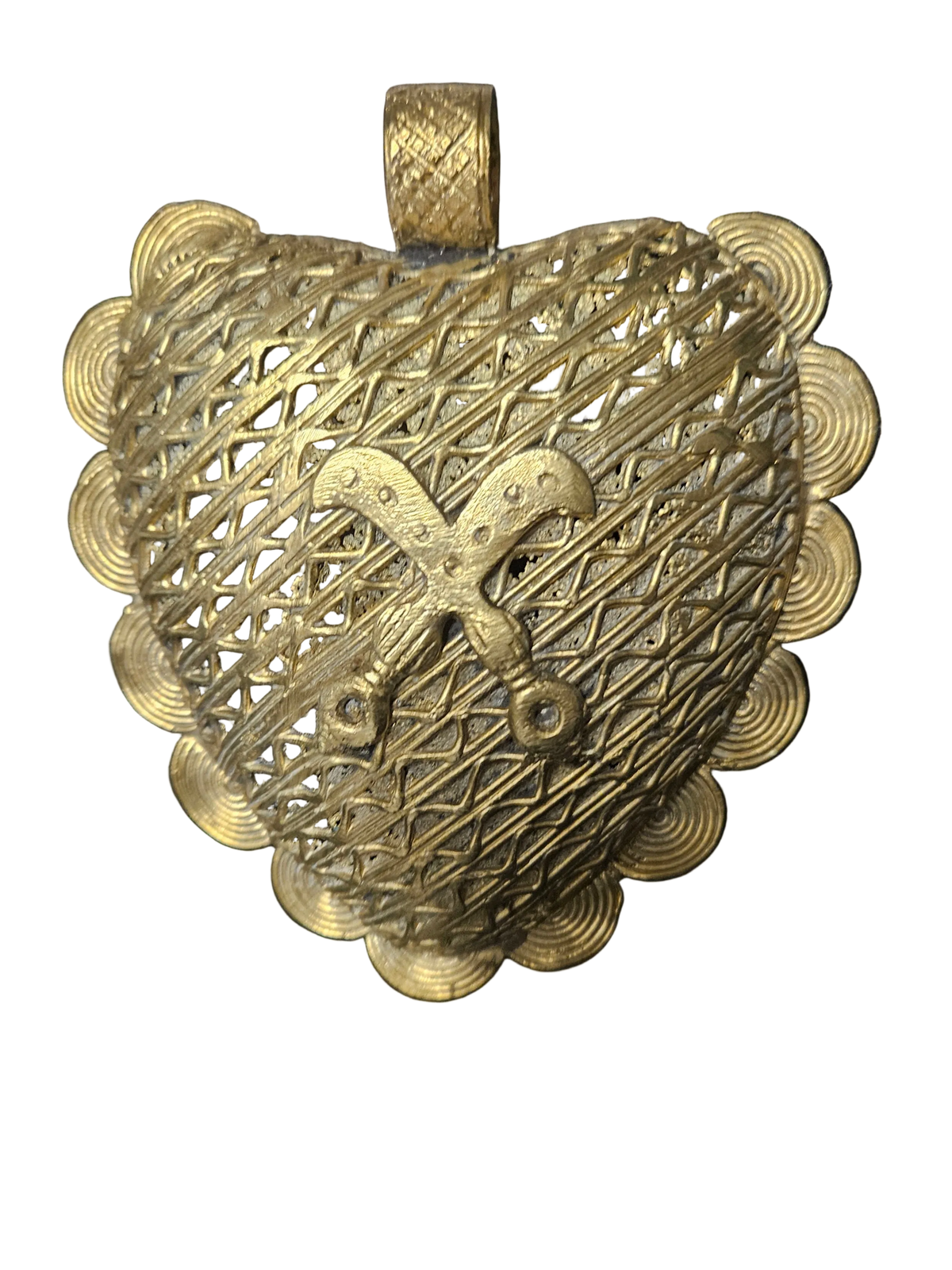 Large Akofena Ghana Brass Statement Pendant – Woven Geometric Focal