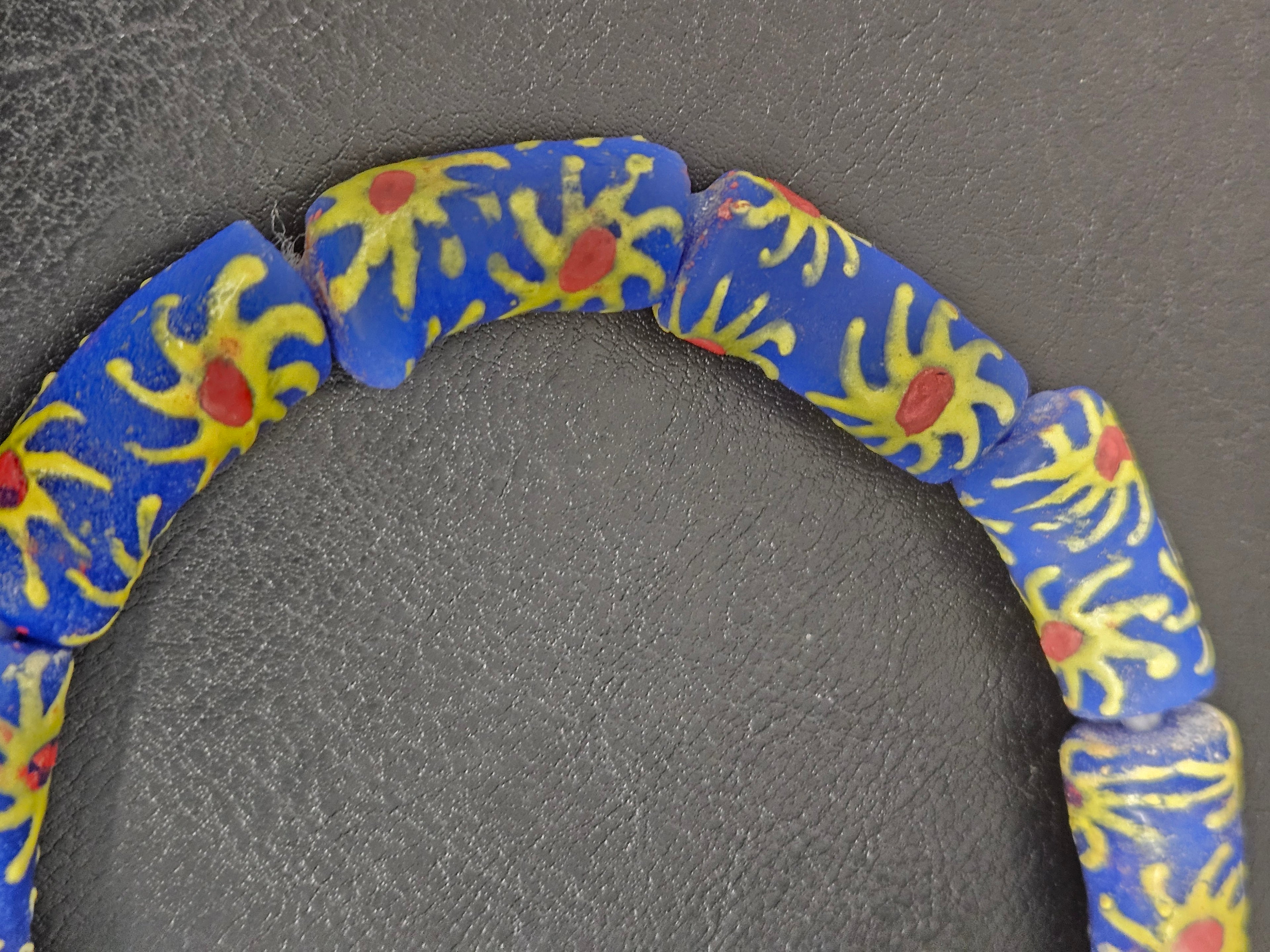 Painted Krobo Glass Tube Beads | Royal Blue Recycled Glass Tube Beads | Handmade in Ghana | 13–14×26–30mm