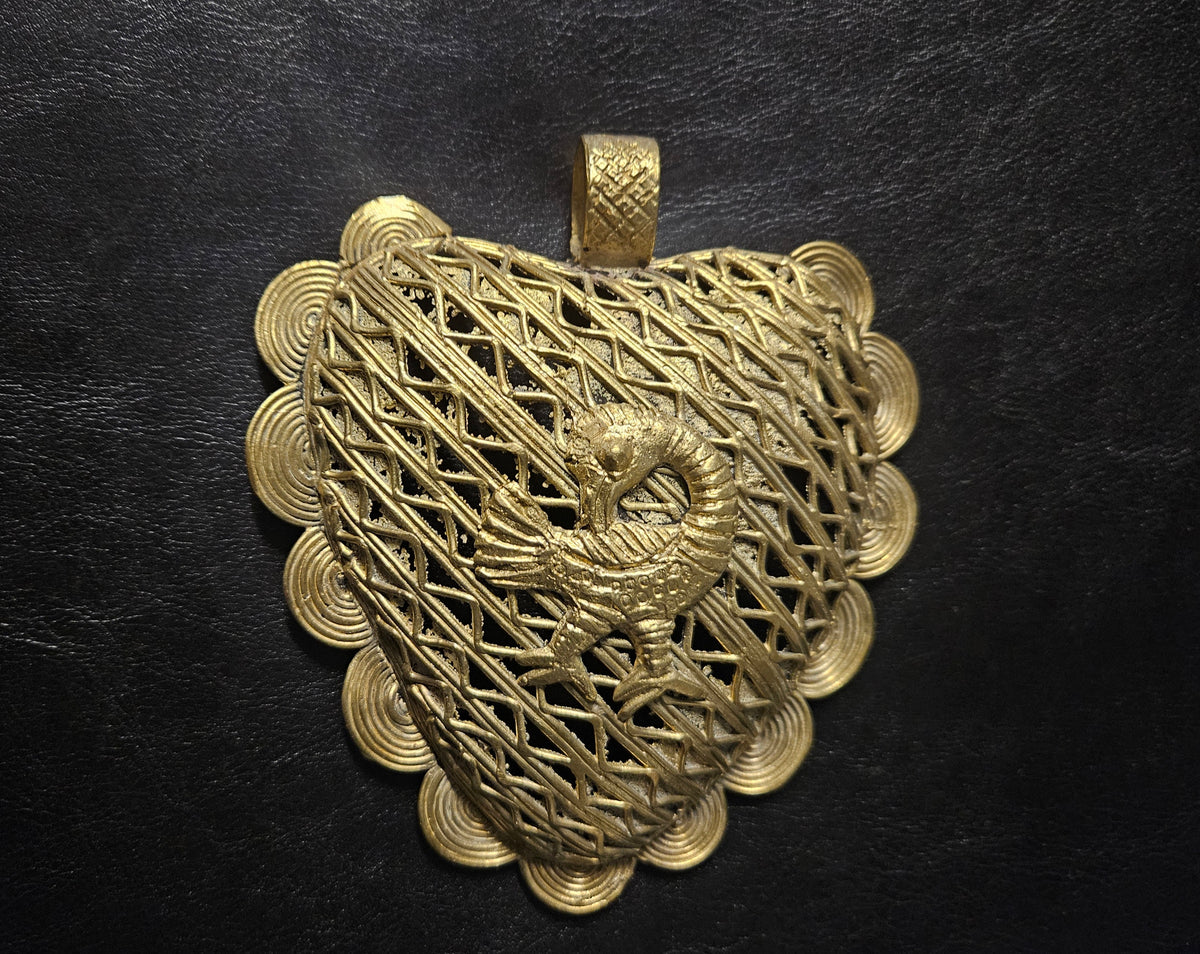 Oversized Sankofa Bird Adinkra Brass Pendant Handmade in Ghana