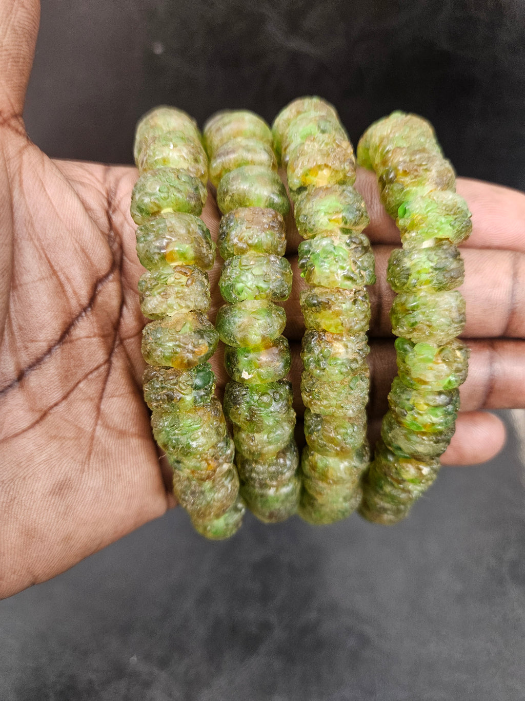 Moss Green African Recycled Glass Short Tube Beads – Handmade Krobo Powder Glass Beads, 32–33 Beads