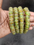 Moss Green African Recycled Glass Short Tube Beads – Handmade Krobo Powder Glass Beads, 32–33 Beads
