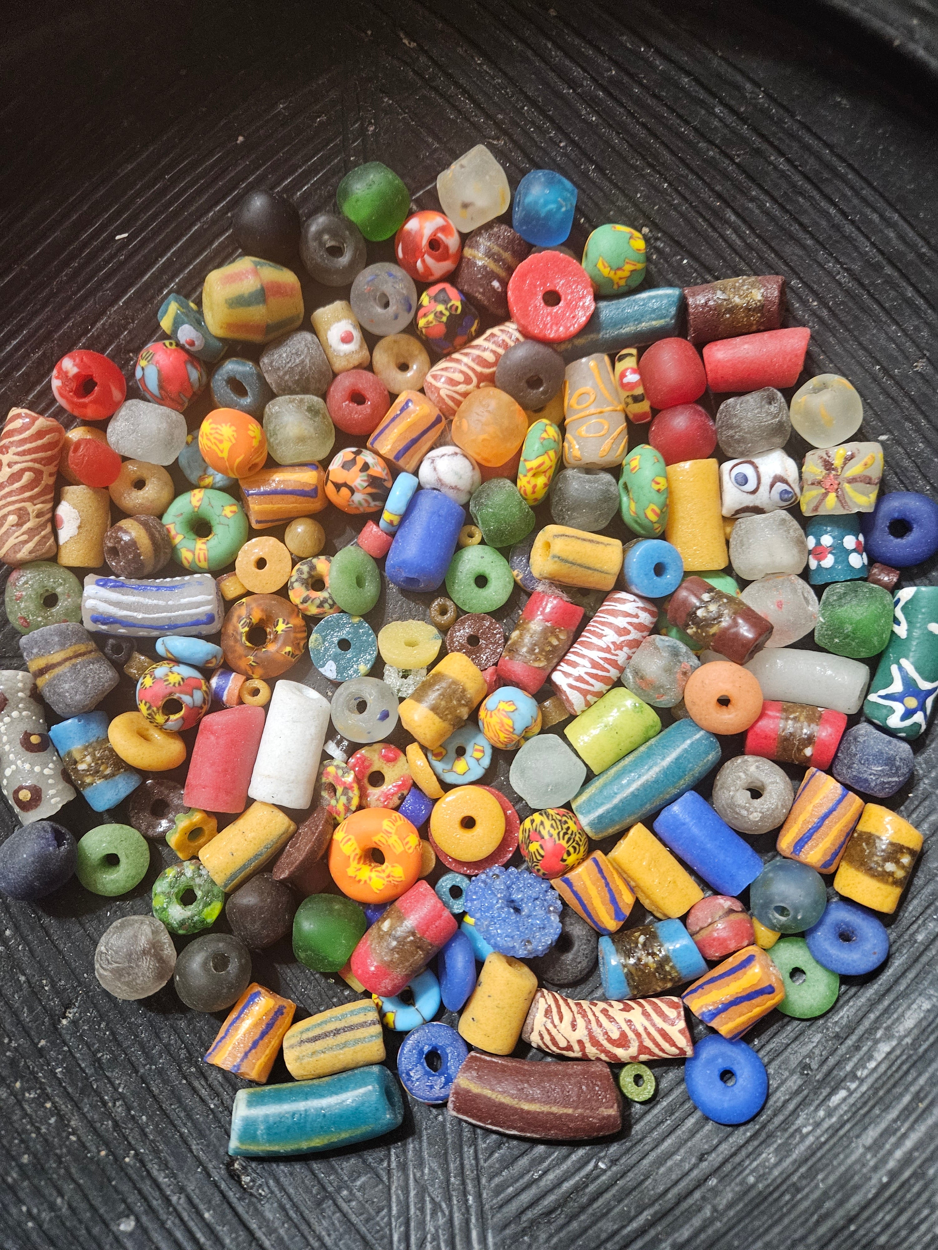 Krobo Recycled Glass Beads Mix (Coastal Blue + Sun Yellow) — 1 Cup, 160+ Handmade Ghana Beads, 1lb | ABM601