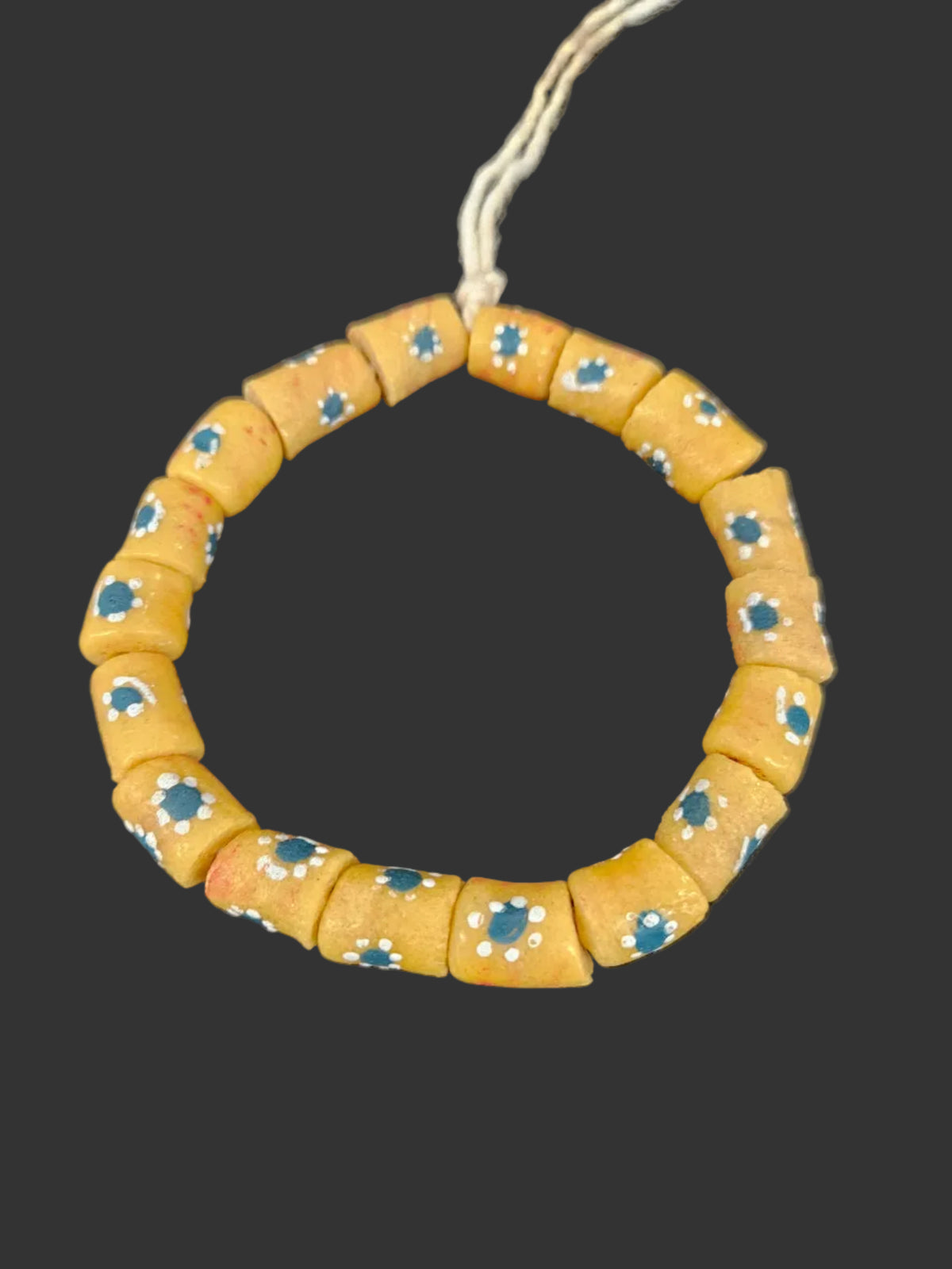 African Glass Beads – Painted Krobo Tubes, Mustard Yellow