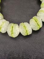 Lime Green & White Krobo Sugar Glass Rondelle Beads | Handcrafted Recycled Glass Beads from Ghana | Approx. 30 Beads Per Strand