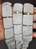 Authentic Large Stone Gray Krobo Powdered Glass Beads Ghana | Handmade Recycled Glass Pillow Cube Beads