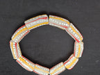 Krobo Painted Glass Tube Beads – Soft Ivory Gray with Golden Yellow & Coral Red Stripes