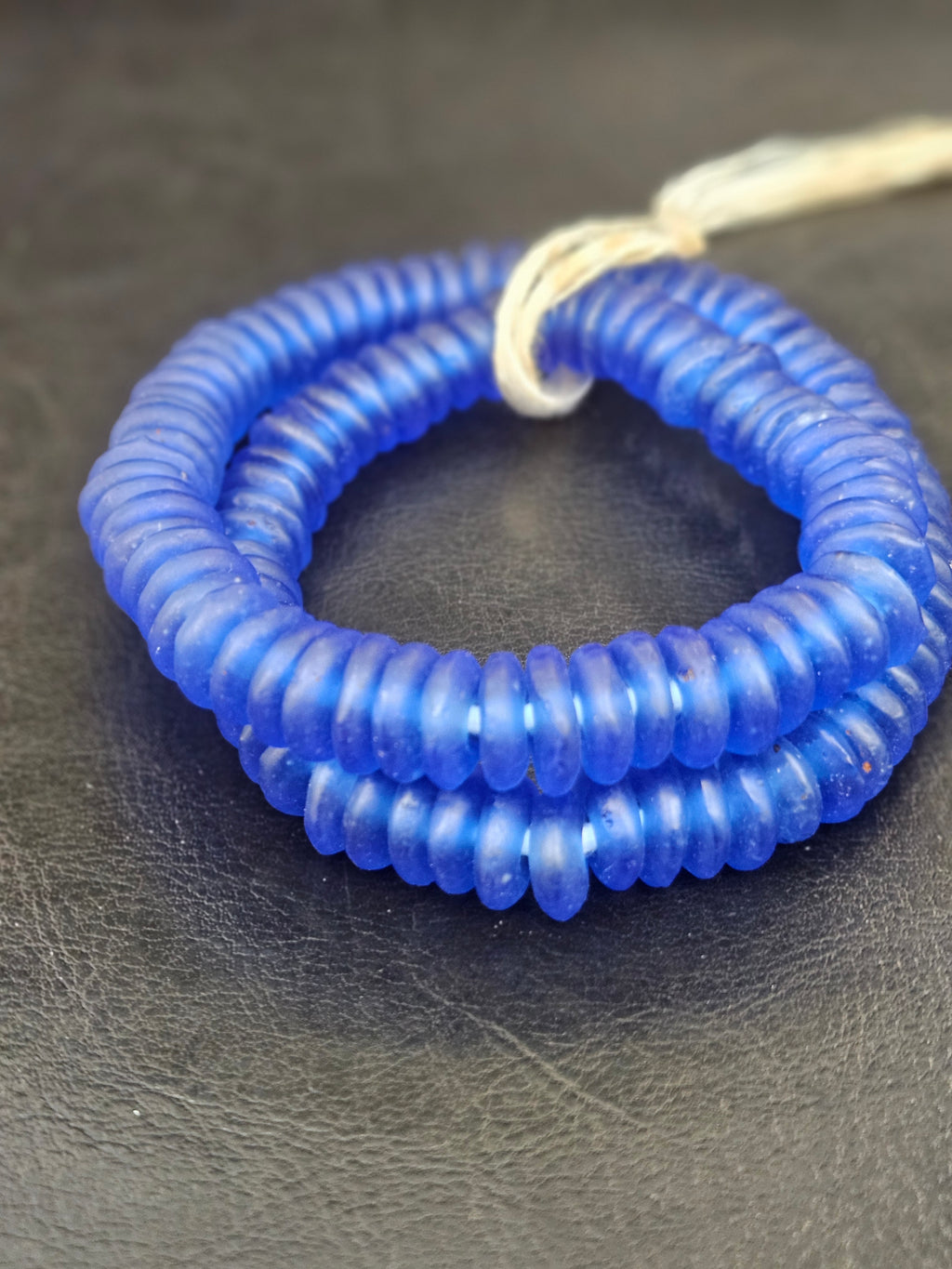 Authentic Royal Blue Krobo Translucent Recycled Glass Rondelle Beads | Handmade Ghana African Glass Beads for Jewelry Making & Wholesale