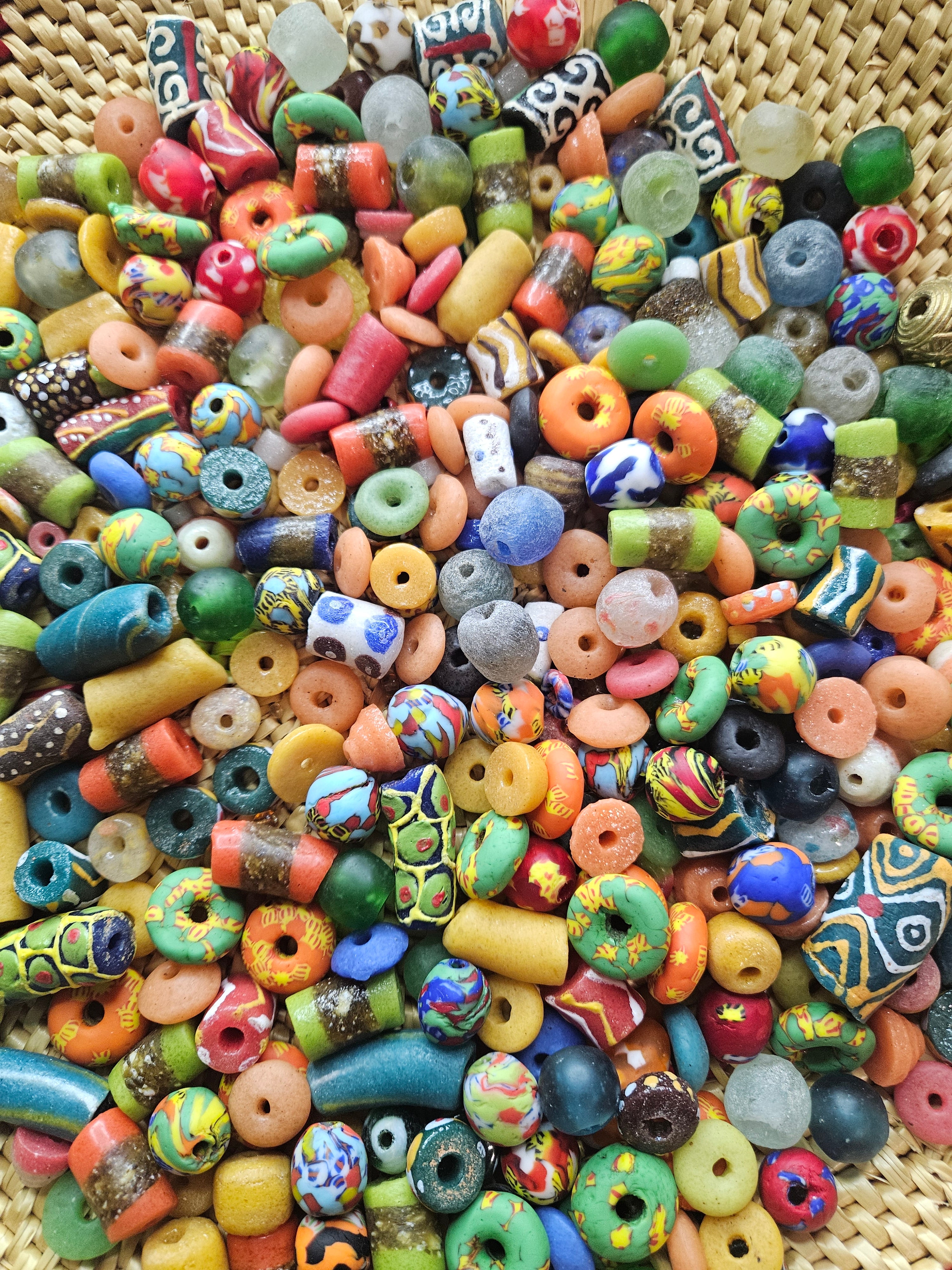 Large Assorted Krobo Recycled Glass Bead Batch