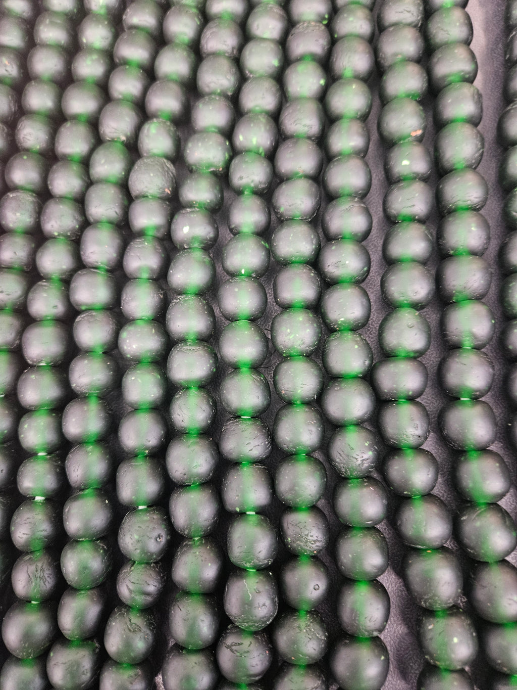 Emerald Frost Krobo Pocket Glass Beads | Handcrafted Ghana Recycled Glass Beads | Translucent Green Artisan Beads