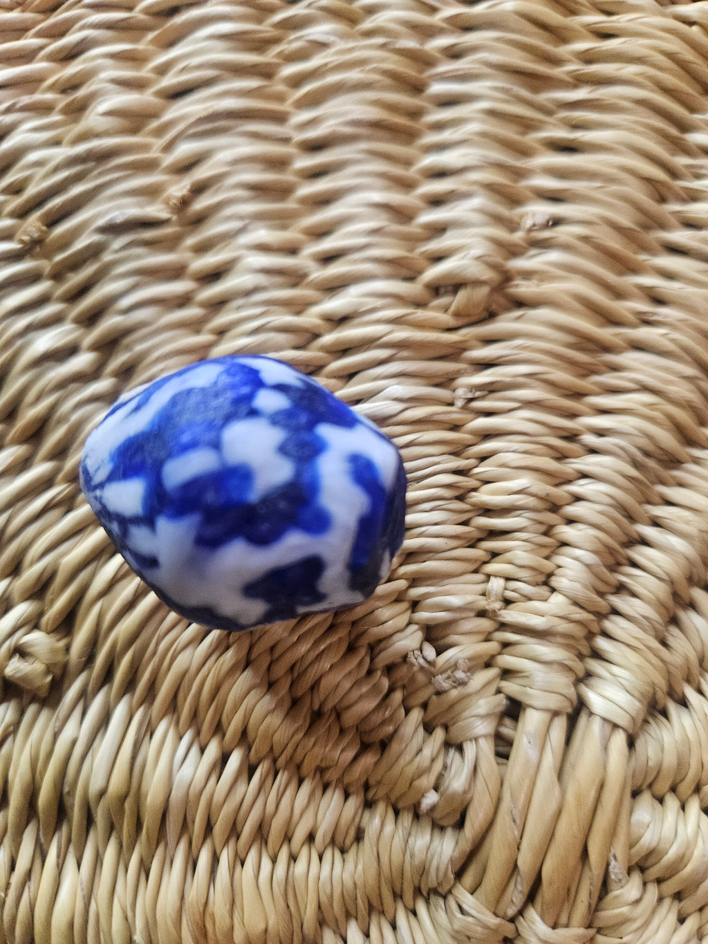 24mm Blue Painted Krobo Focal Bead | Handmade Recycled Glass Ghana