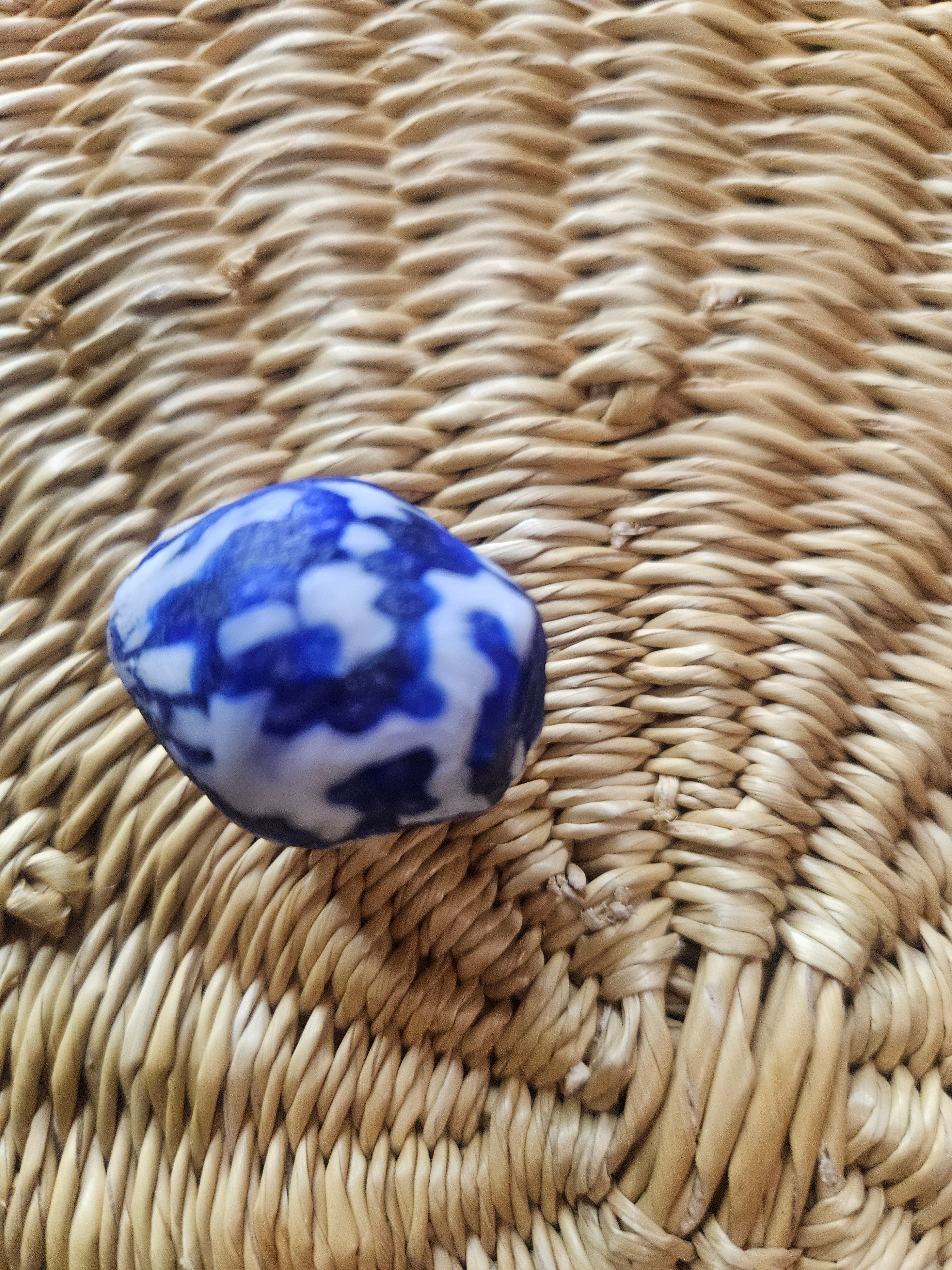 24mm Blue Painted Krobo Focal Bead | Handmade Recycled Glass Ghana