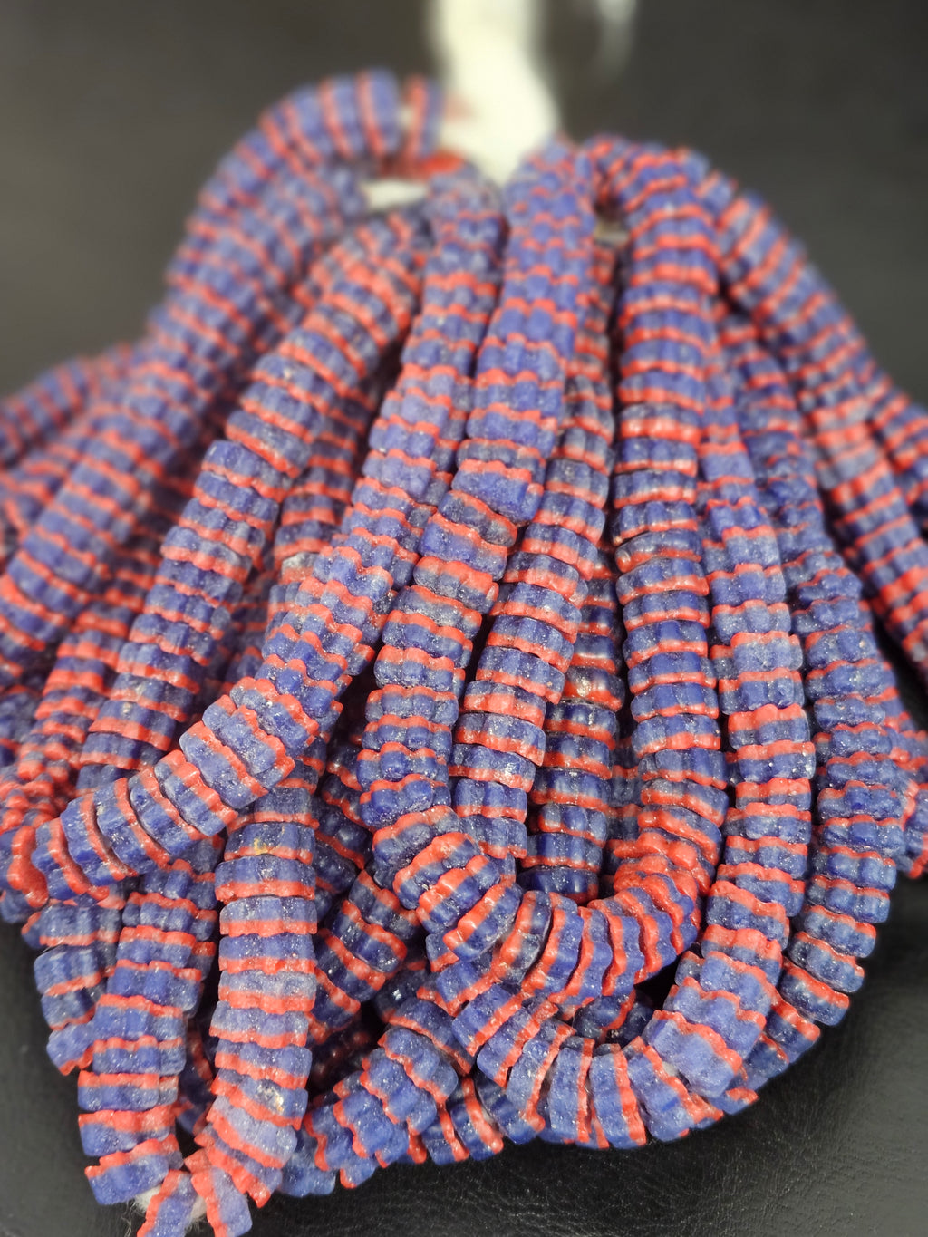 Royal Blue & Coral Krobo Glass Spacer Beads | Handcrafted Recycled Glass Beads from Ghana