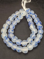 Authentic African Beads from Ghana | Cobalt Blue & Frost White Translucent Krobo Recycled Glass Beads | Handmade 12–14mm