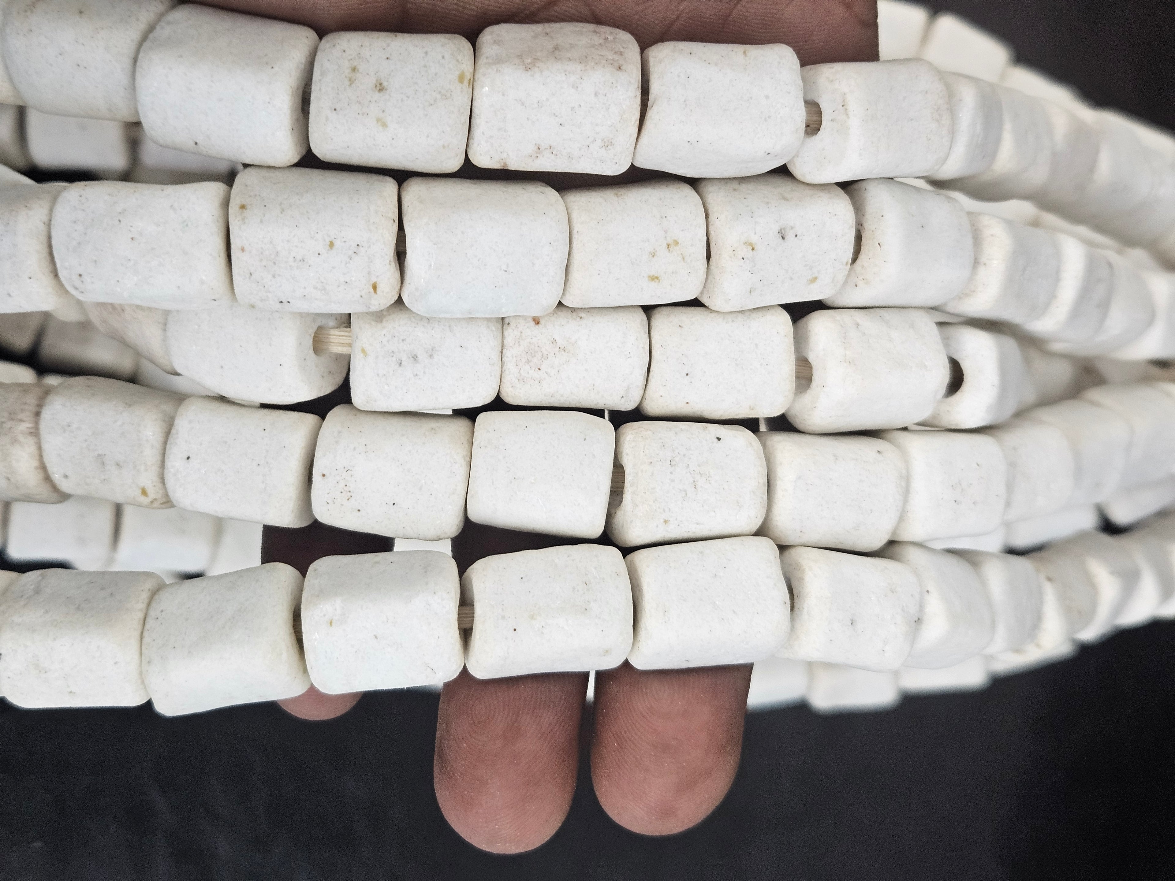 Classic Ivory Cube Tube Krobo Powdered Glass Beads | Handmade Recycled Glass Beads from Ghana | 30–32 Beads