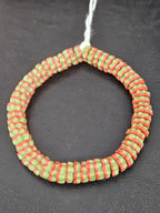 Striped Krobo Glass Spacer Beads – Green & Coral Red | Handmade Recycled Glass Beads | Ghana Artisan Craft