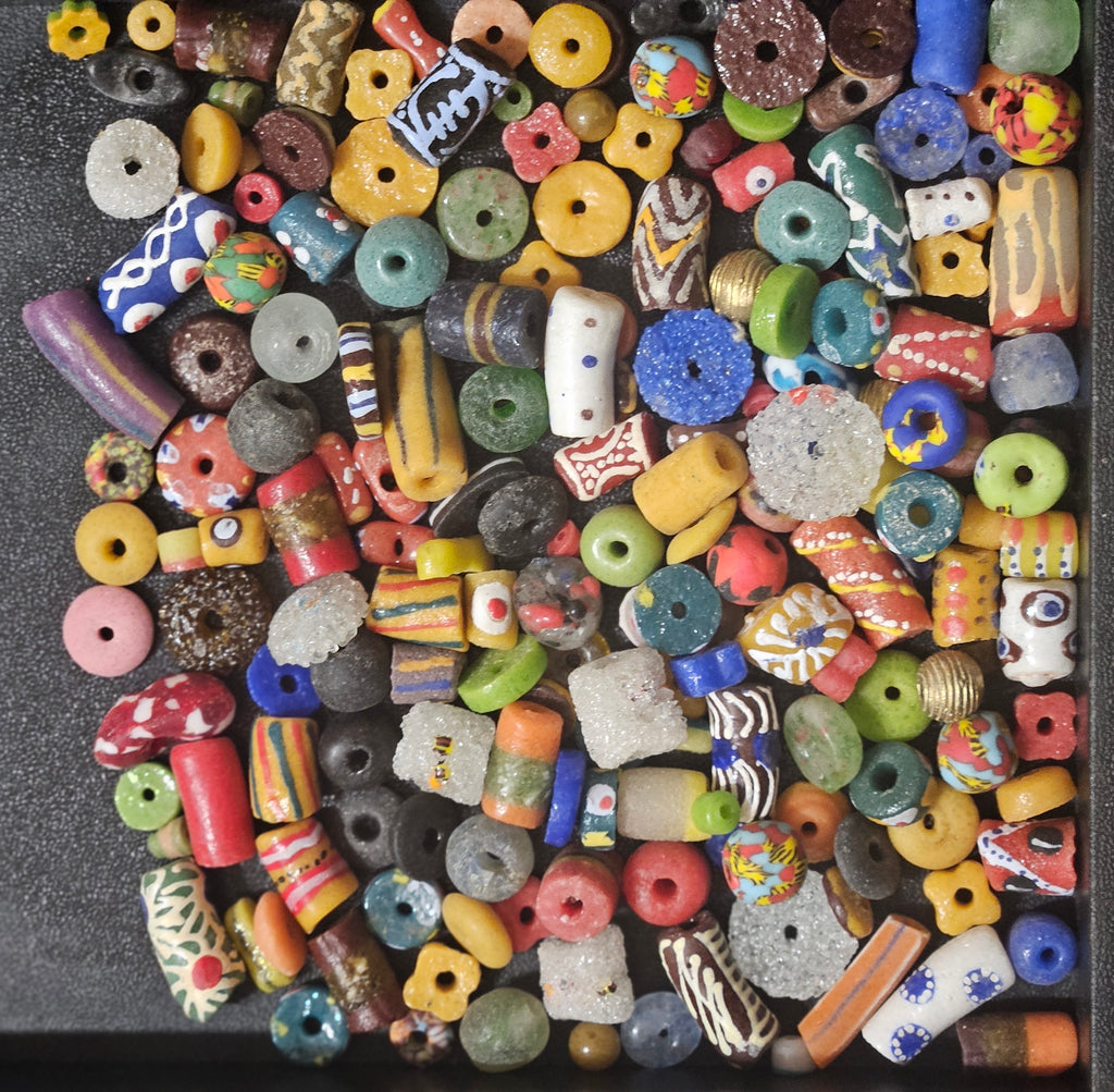 African Krobo Beads Soup Mix – 1 Cup (160+ Ghanaian Recycled Glass Beads, Tribal Patterns, 1lb)