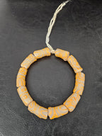 African Glass Beads – Painted Krobo Long Tubes, Frosty White & Gold Beads