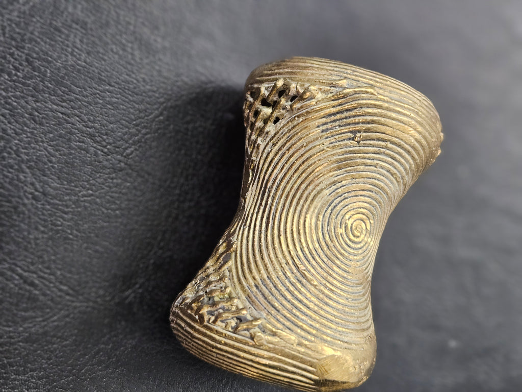 Oversized Ashanti Brass Talking Drum Pendant — Spiral Coil Design