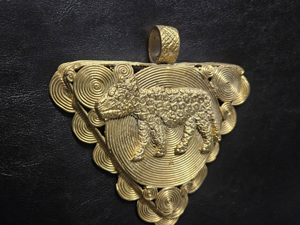 African Brass Tiger Pendant with Adinkrahene Symbol – Ghana