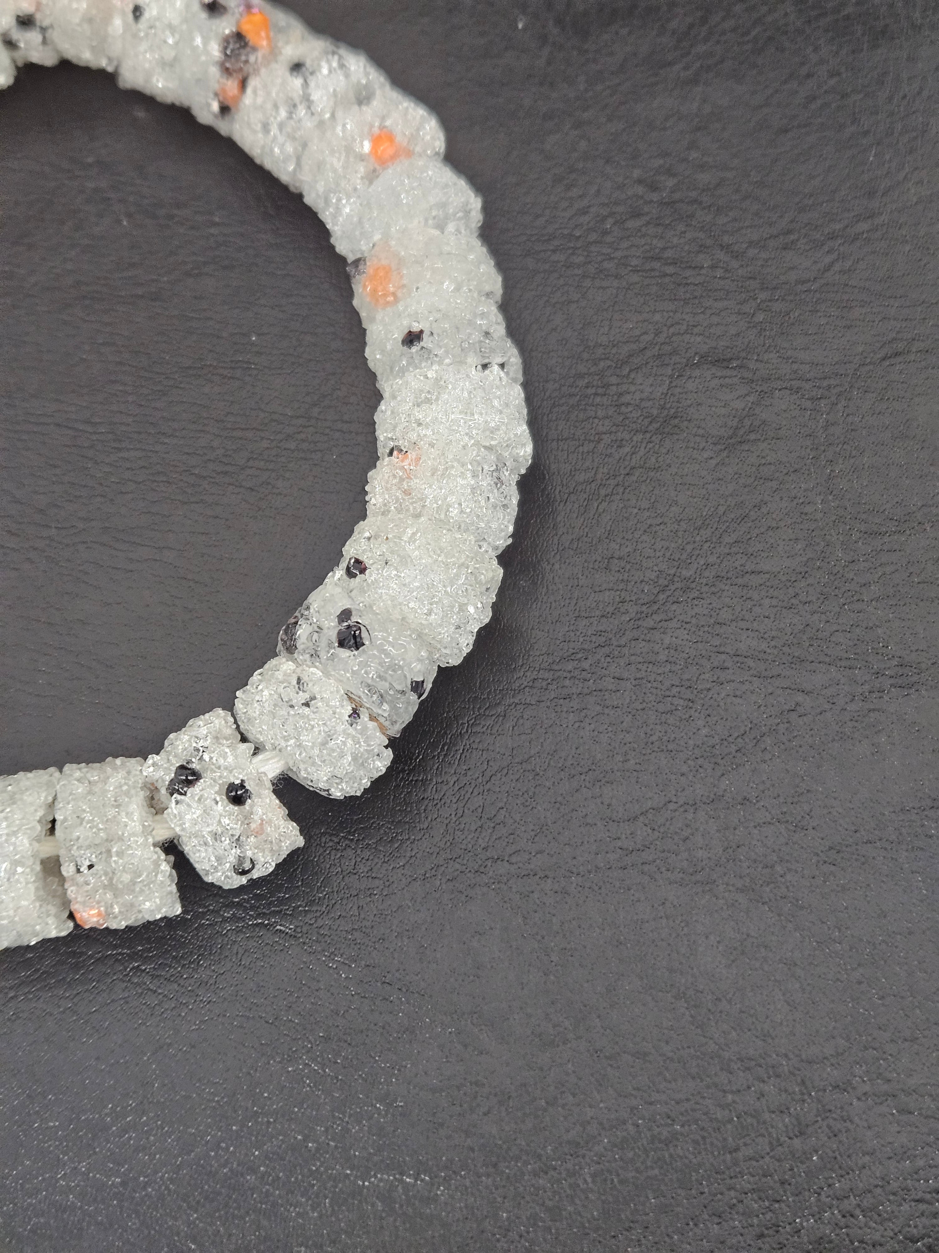 White Confetti Krobo Sugar Glass Short Tube Beads | Handcrafted Recycled Glass Beads from Ghana | Approx. 32 Beads Per Strand