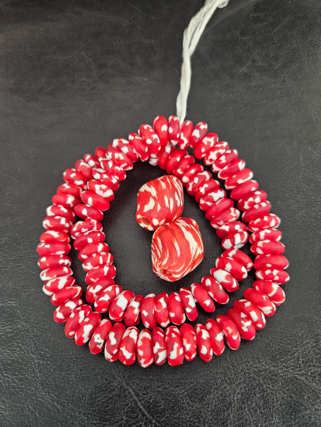 Red African Beads Bundle – Krobo Glass Rondelles + Bicone Focals