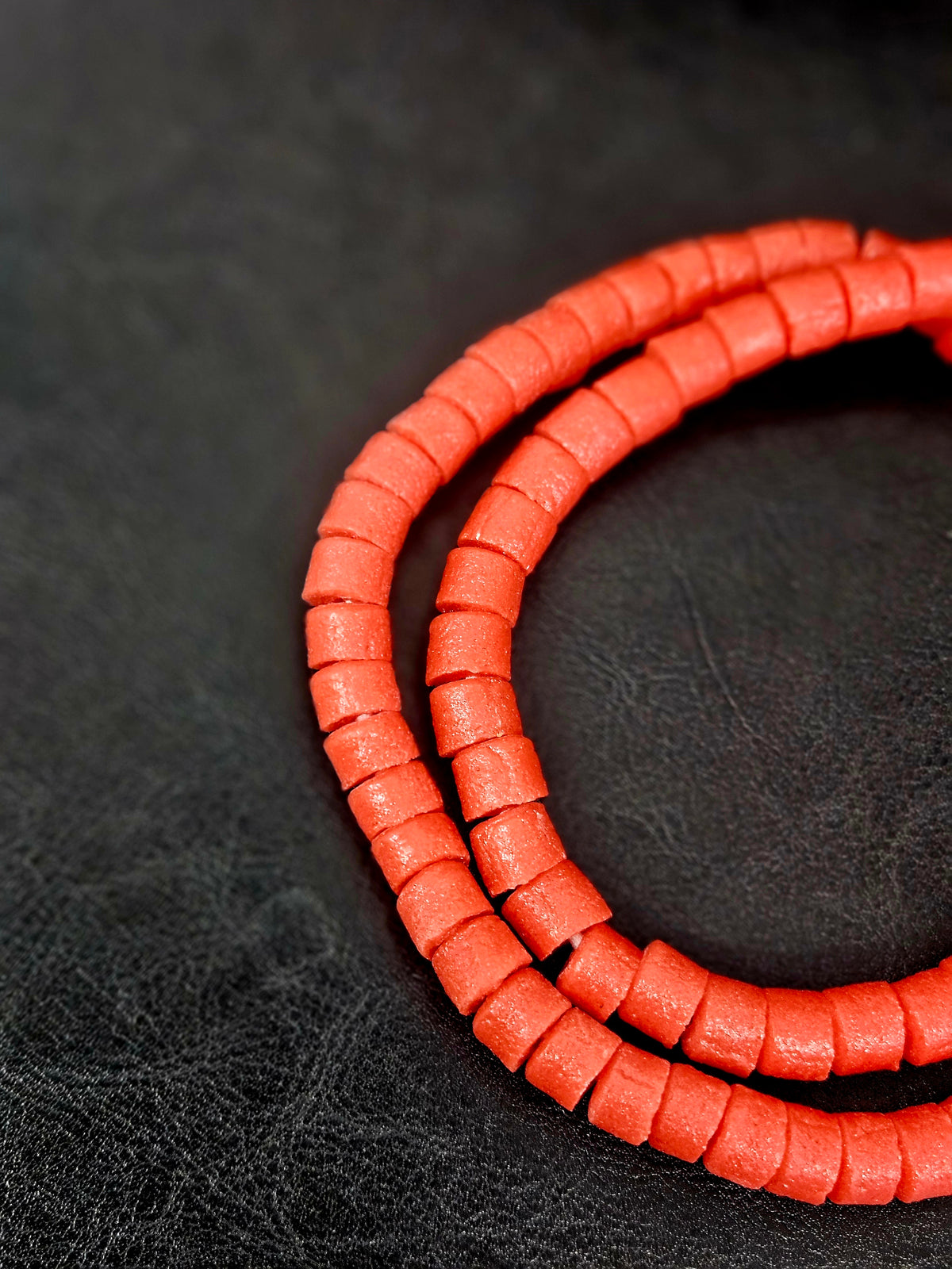 Burnt Terracotta Small Cube Tube Krobo Powdered Glass Beads | Ghana Recycled Glass | 77–78 Beads