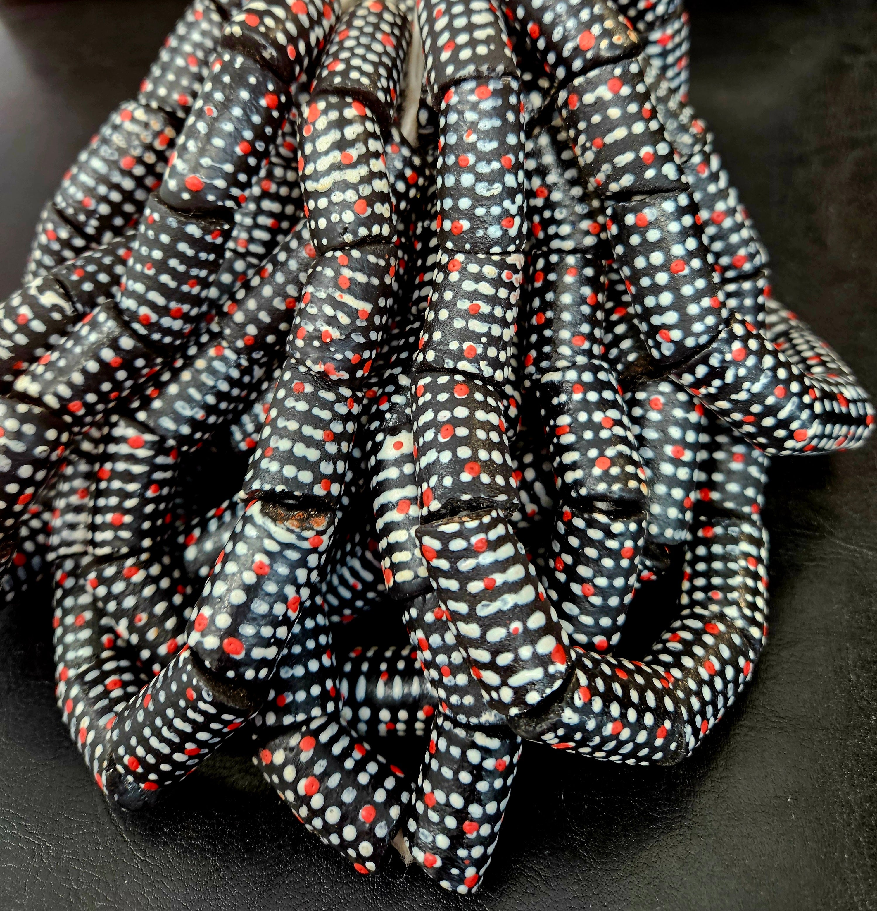 Painted Krobo Glass Beads | Black Red & White Polka Dot Long Tube Beads | Handcrafted Ghana Recycled Glass Beads