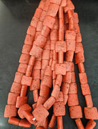 Aadampo Large Terracotta Red Krobo Powdered Glass Beads | Authentic Handmade Recycled Glass Beads | 25 × 25 × 11–12mm