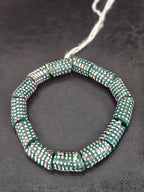 Painted Krobo Glass Beads | Green Red & White Polka Dot Long Tube Beads | Handcrafted Ghana Recycled Glass Beads