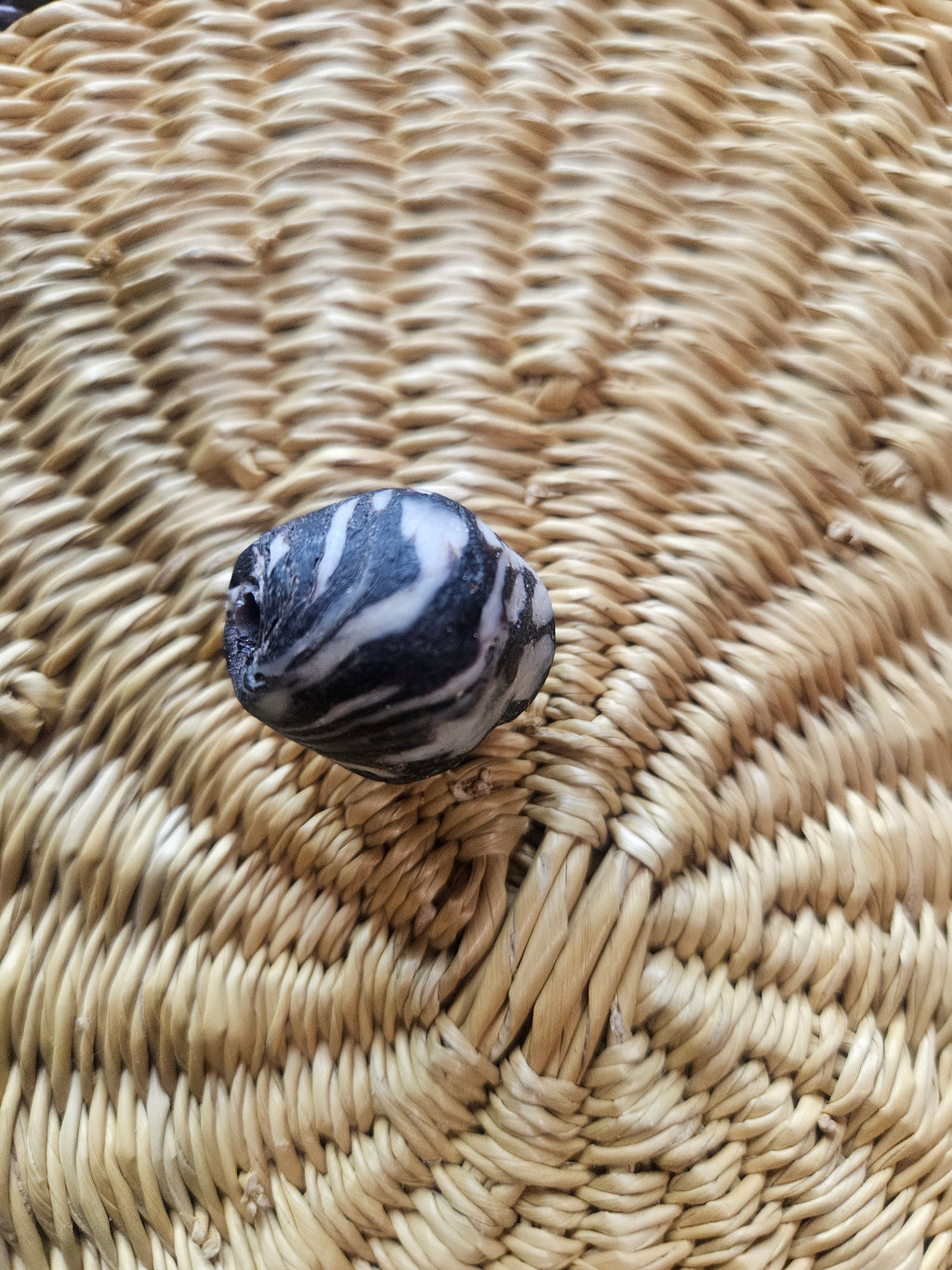 24mm Fused Krobo Recycled Glass Focal Bead – Midnight Marble