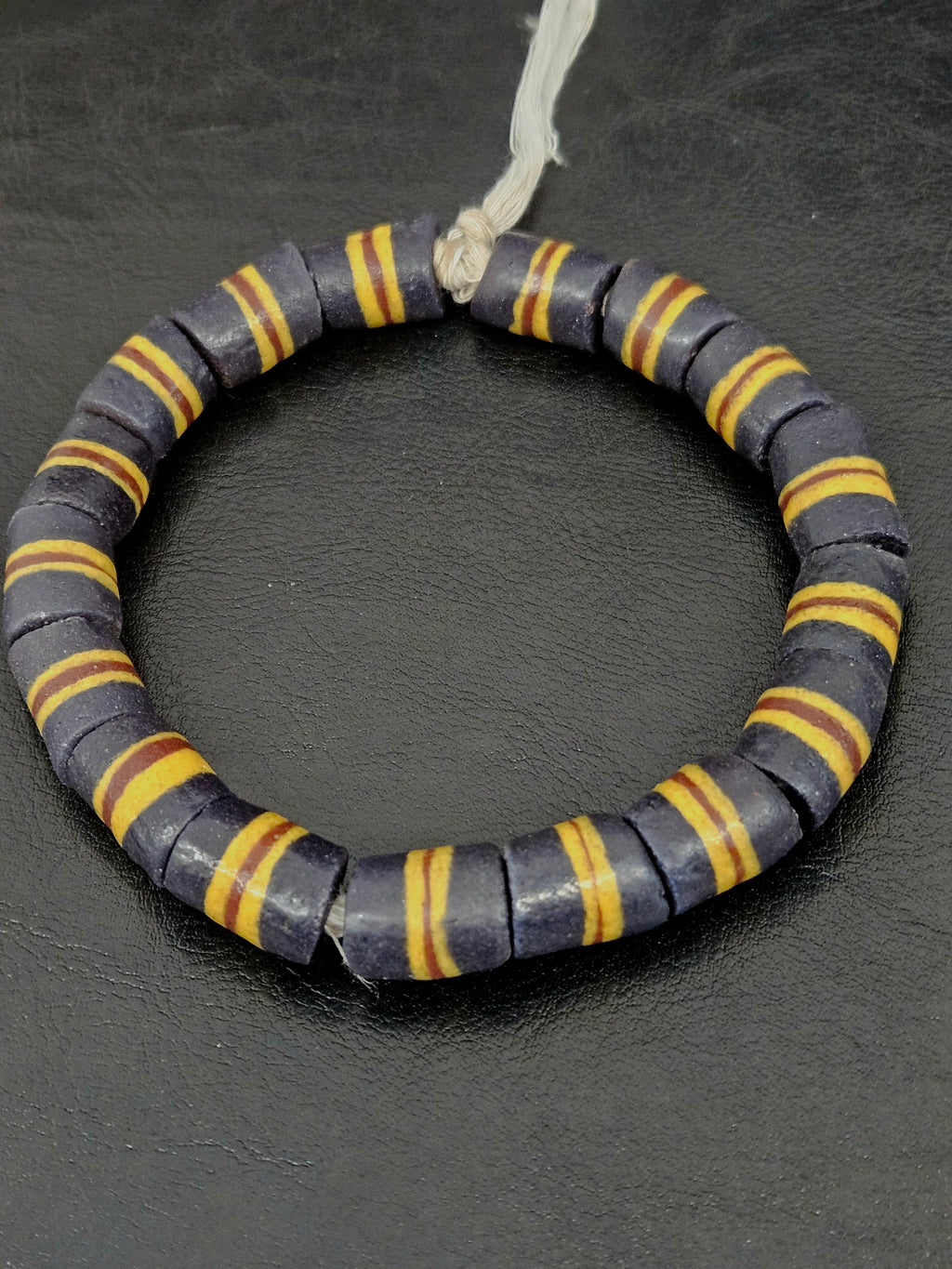 Black Striped Krobo Kente Glass Beads | Handcrafted Powdered Glass Beads from Ghana | Approx. 17 Beads
