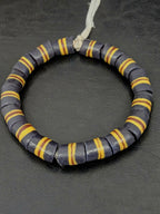 Black Striped Krobo Kente Glass Beads | Handcrafted Powdered Glass Beads from Ghana | Approx. 17 Beads