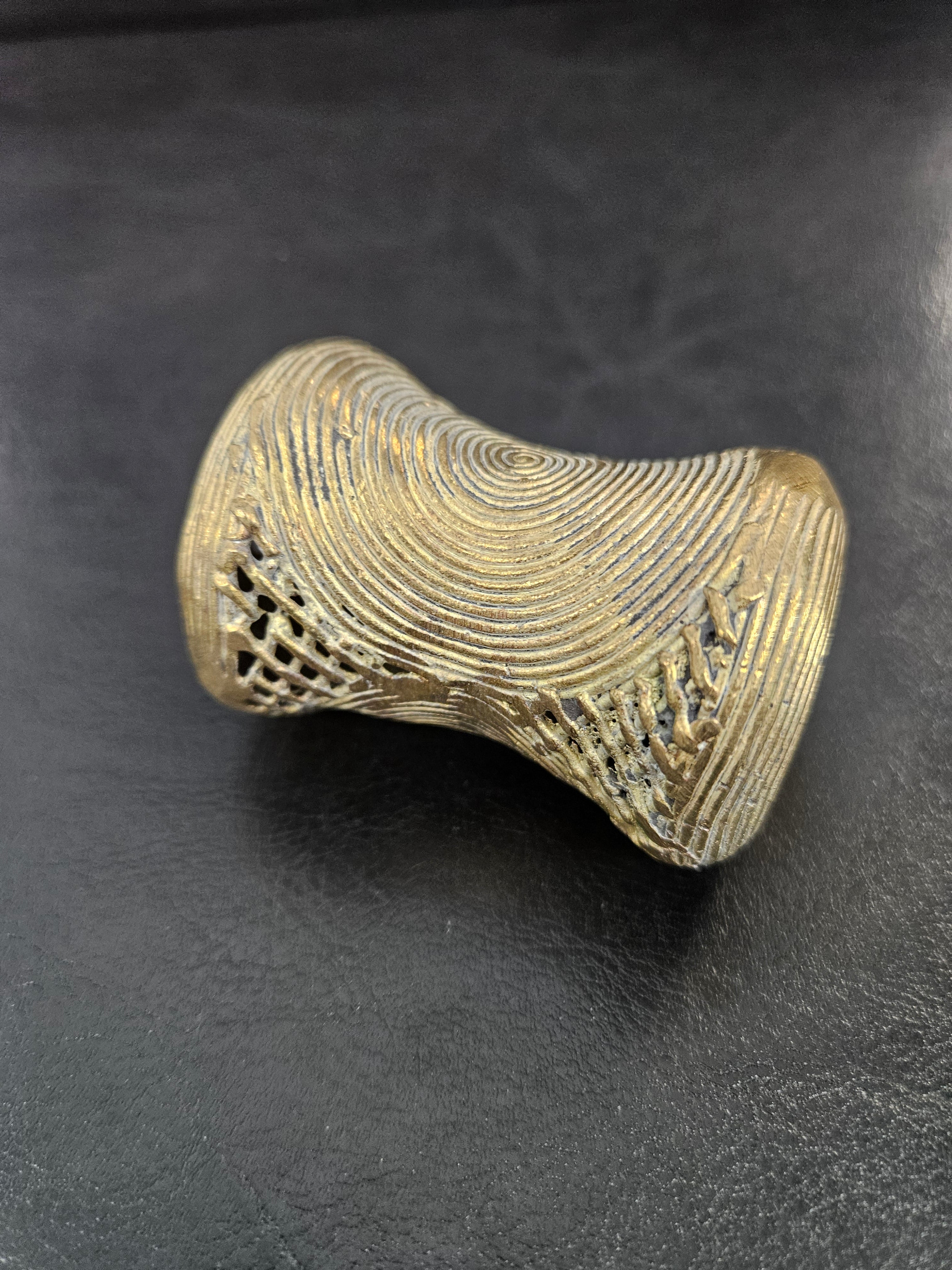 Oversized Ashanti Brass Talking Drum Pendant — Spiral Coil Design