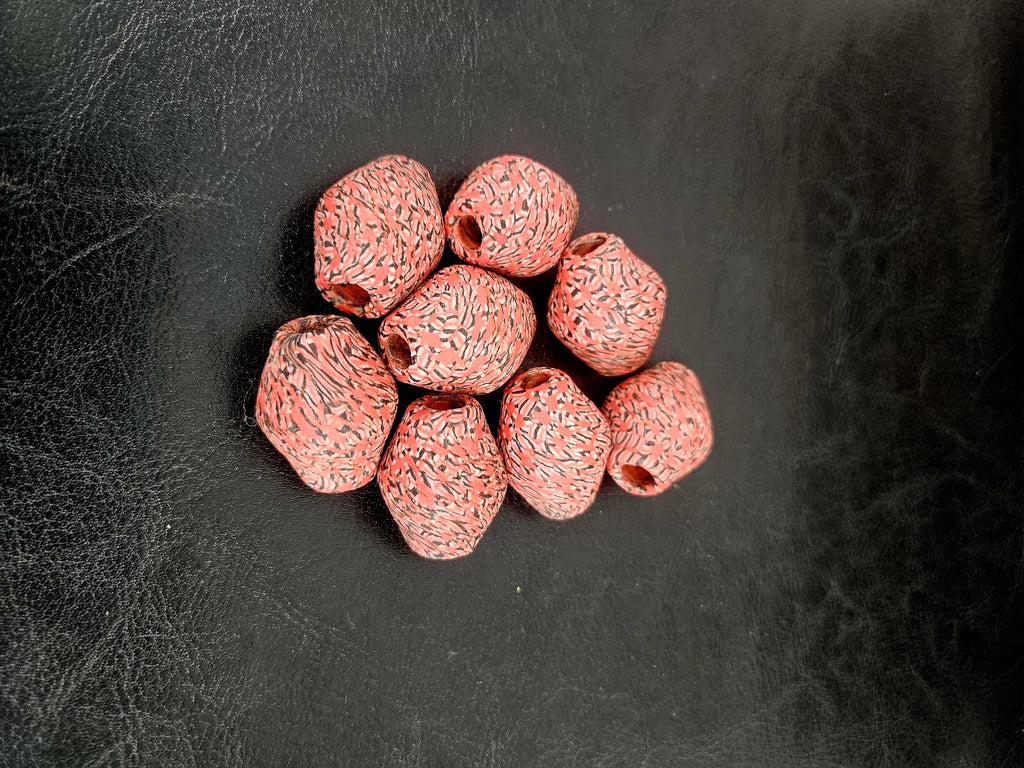 African Glass Bead Bundle – Coral Krobo Rondelles + Bicone Focal Beads