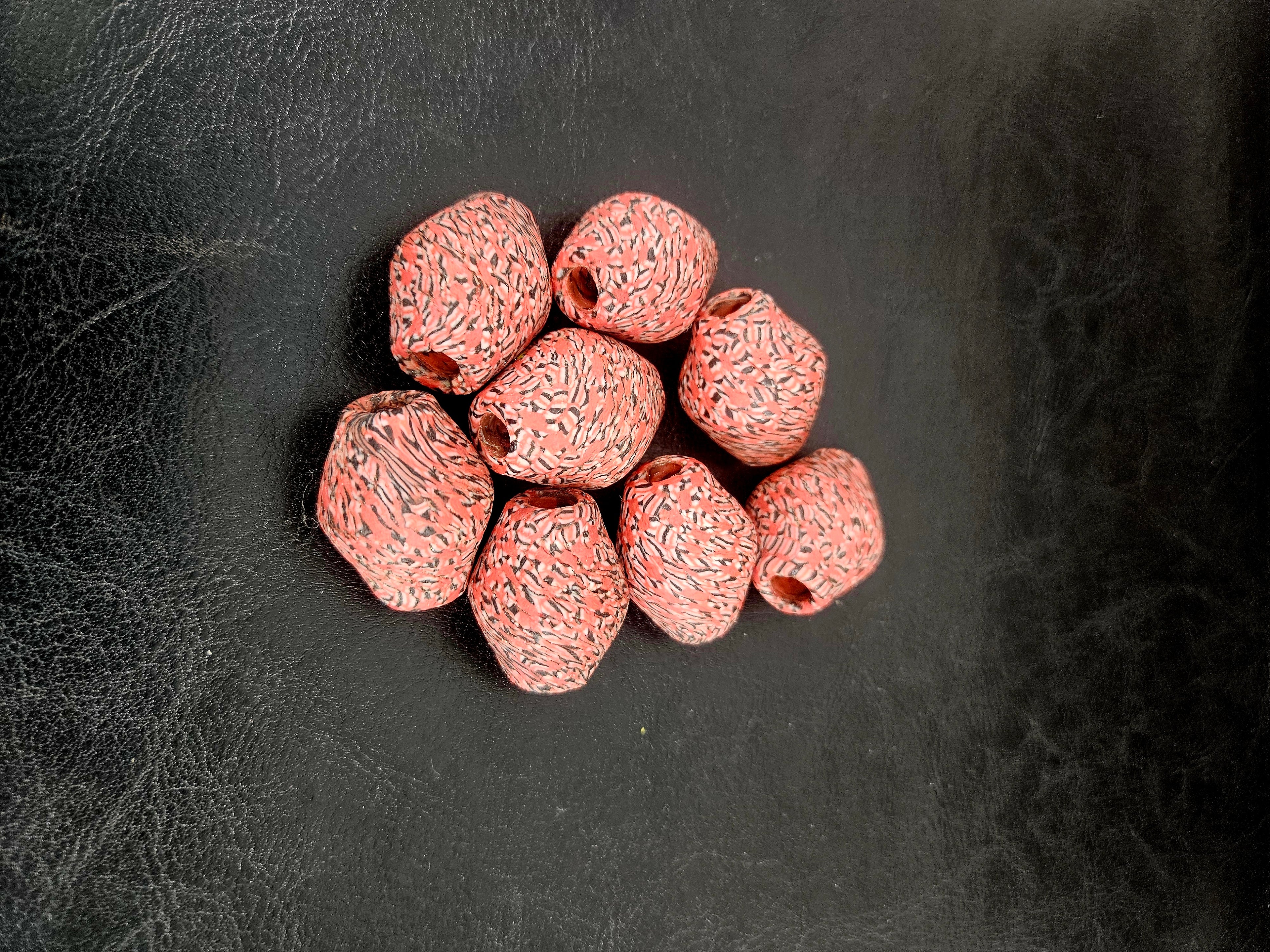 African Glass Bead Bundle – Coral Krobo Rondelles + Bicone Focal Beads