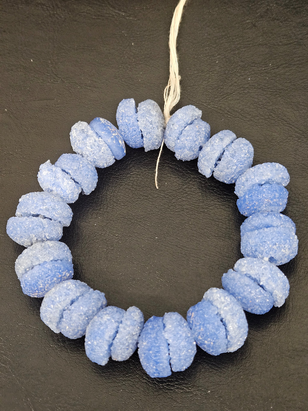 Cornflower Blue Krobo Sugar Glass Rondelle Beads | Handcrafted Recycled Glass Beads from Ghana | Approx. 30 Beads Per Strand