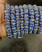Krobo Powdered Glass Beads – Blue Speckled African Recycled Glass Short Tube Beads (32–33 Beads, 7–9×13–14mm) | Aadampo African Beads