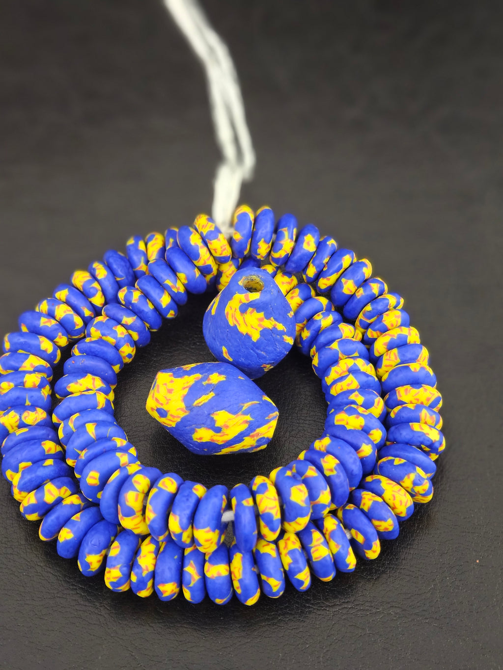 Blue African Beads Bundle – Krobo Glass Rondelles + Bicone Focals