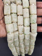 Ivory Moss Cube Tube Krobo Powdered Glass Beads Handmade by Skilled Krobo Artisans in Ghana