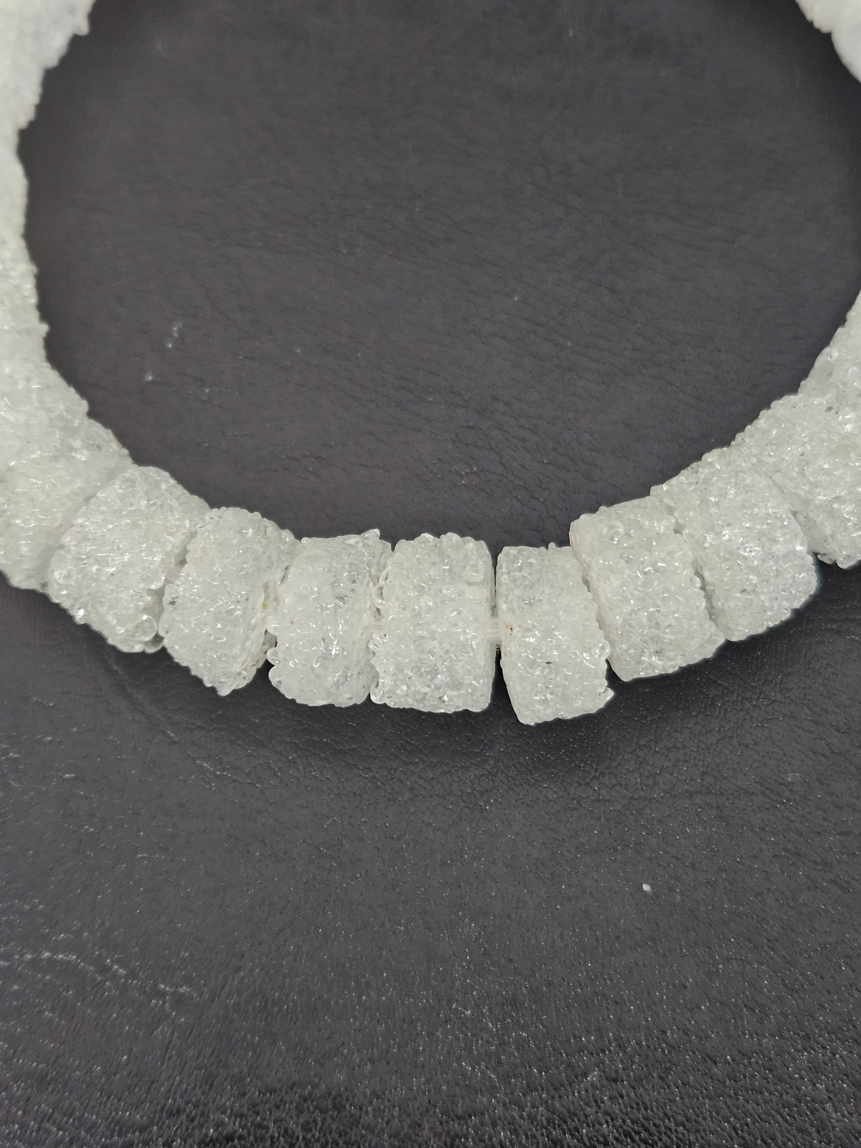 White Krobo Sugar Glass Short Tube Beads | Handcrafted Recycled Glass Beads from Ghana | Approx. 32 Beads Per Strand