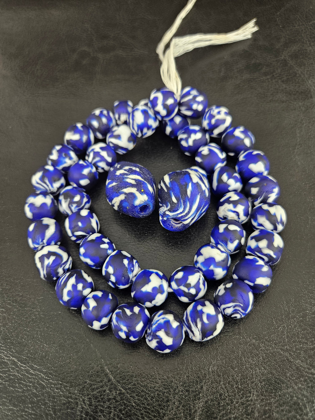 African Glass Bead Bundle – Blue & White Krobo Rounds + Focal Beads