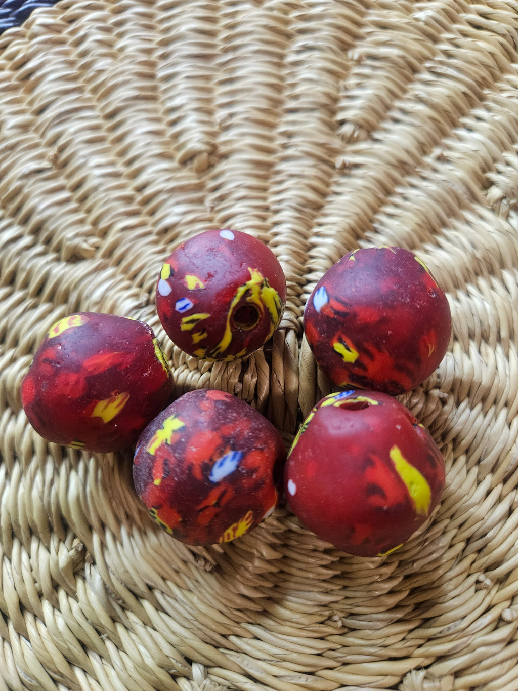 24mm Fused Krobo Recycled Glass Focal Bead – Crimson Fusion